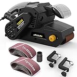 Jellas Bandschleifer 75 mm × 533 mm mit 10-teiligen Schleifbändern und Staubbeutel, Tischschleifer mit variabler Drehzahlregelung, 2-in-1-Staubsaugeradapter, 3 Meter langes Netzkabel