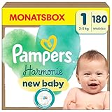 Pampers Harmonie Windeln Größe 1, 180 Windeln, 2kg-5kg, sanfter Hautschutz mit 100Prozent Pampers Schutz