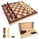 ANNTIM 29x29cm Schachspiel Holz, 3 in 1 Schachbrett Holz Hochwertig, Chess Board Klappbar Schach Tragbar Schach Reisespiel für Party Familie Aktivitäten, Reiseschach