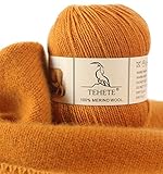 TEHETE 100% Merinowolle Garn zum Stricken, Häkelgarn Schurwolle, 250 Metern 3-fädig 50g per Knäuel,weich und seidig,Ingwer gelb