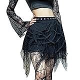 Damen Gothic Punk Fransen Minirock Rock Rock Schlauchrock Schwarz (Black, S)