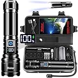 Blukar Taschenlampe LED Aufladbar, 500000 Lumen Extrem Hell Taschenlampen Zoombare Taktische Handlampe mit 5 Lichtmodi, IP67 Wasserdicht Flashlight Torch für Camping, Outdoor, Notfäll