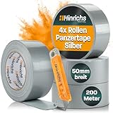 Hinrichs Panzertape silber - 4 Rollen 50m x 50mm Gewebeband - extra starkes Klebeband - wasserdichtes Panzerband - breites Gewebeklebeband grau - power Duct Tape für Innen und Außen