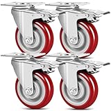 4er Set Schwerlastrollen mit Bremse, Transportrollen 100mm, Rollen Schwerlast Tragkraft 600kg, Industrierollen aus Vollgummi und Lautlose