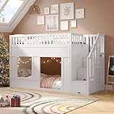 NNJN Kinderbett, Etagenbett (90 x 200 cm), Hochbett, multifunktionales Kinderbett mit Treppenschrank, umbaubarer Spielraum darunter, ohne Matratze, Weiß