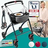 maxVitalis Wohnungsrollator 54cm breit, faltbar und leicht, inkl. Tablett & Stoffkorb, Rollator schmal für die Wohnung, Indoor-Rollator, klappbar, Aluminium,Mobilität für Zuhause anthrazit