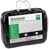 Abdecknetz (5x6m) schwarz mit Erdspießen | feinmaschig (10x10mm) mit stabilem Rand | Teichabdeckung für einen laubfreien Teich | Vogelschutznetz für Gartenteich