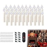 YRHome 40 Stück LED Kerzen Christbaumkerzen Warmweiß Kabellos Led Kerzenlichter Flammenlose Timer Weihnachtsbaumbeleuchtung Lichterkette Weihnachtsbaum Weihnachtsdeko mit Fernbedienung, Haken & Clips