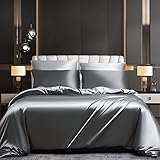 Luofanfei Satin Bettwäsche 135x200 Grau Hellgrau Glanzsatin Seide Kühlende Wendebettwäsche Sommer Glänzend Glatt Glanzs Uni Muster Luxus Bettbezug 135 200 Einzelbett mit Reissverschluss