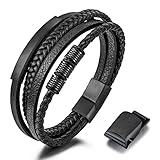 Gkmamrg Geschenke für Männer Herren Armband Leder Armreif schwarz Lederband, geflochten Echtleder Breites Lerderarmband Wickelarmband mit Magnet Verschluss