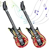 2 Stück Aufblasbare Gitarre,Luftgitarren zum Aufblasen,Luftgitarre,Auf zum Karneval Kinder Aufblasbar,Erwachsene Balloon Dekoration,e Spielzeug,Flammen Musik Musikinstrumente Gitarren