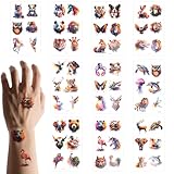 lasuroa 60stk Temporäre Aquarell-Tier-Tattoos für Kinder, Wasserfeste Tiermotiv-Aufkleber Arme und Schultern Geburtstagsparty-Zubehör Geschenk für Jungen Mädchen und Kinder (10 Bögen)