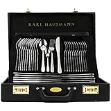 KARL HAUSMANN Besteck Set 12 personen - 72-teilig - Essbesteck Spülmaschinenfest Rostfrei - BesteckSet aus Edelstahl - Schwarz Koffer - Cutlery set 12 People - Silverware Set - Bestecksets