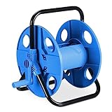 Relaxdays Schlauchtrommel, für 30 m 1/2' Schlauch, Stahl, Kunststoff, Schlauchhalter, HBT: 38 x 42 x 31 cm, schwarz/blau
