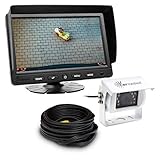 Carmedien cm-ESRFS3 Rückfahrsystem mit weisser 120° Rückfahrkamera und 7“ TFT Monitor Rückfahrvideosystem für Transporter Wohnmobil LKW 12V 24 Volt