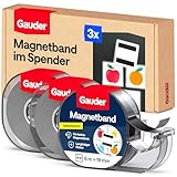 GAUDER Magnetband im Spender - Selbstklebender Magnetstreifen für leichte Gegenstände - Zuschneidbare Magnetbandrolle zum Befestigen von Postkarten & Fotos auf Metallflächen (3 Stück je 6 m x 19 mm)