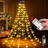 Lichterkette Weihnachtsbaum mit Fernbedienung - 2M 12 Stränge 240LED Wasserdicht Christbaumbeleuchtung mit Ring Innen Außen, Weihnachtsbeleuchtung 8 Modi Memory Timerfunktion Christbaum Dekoration