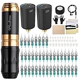 STIGMA Wireless Tattoo Maschine Set Rotary Tattoo Pen Set Komplettes Tattoo Kit mit 2 Stück Batterien 40 Stück Patronen Nadeln für Anfänger und Tätowierer (Golden)