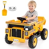 COSTWAY 24V Kinder Elektroauto, Kinderauto Elektrisch mit Kippmulde, Schaufel & Fernbedienung, Elektrofahrzeug mit Scheinwerfer, Musik & Hupe, Muldenkipper für Kinder ab 3 Jahren