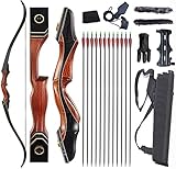 Monleap Archery 51' Takedown Recurve Bogen und Pfeile Set für Erwachsene Rechtshänder Langbogen Kit Metall Riser für Anfänger Schießübungen (schwarz 30lb)