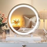 Hasipu Schminkspiegel mit Beleuchteter, 30 x 30cm Zoll LED Kosmetikspiegel mit Lichtern, Smart-Touch-Steuerung, 3 Farben, Dimmbar, Runder Spiegel, 360°-Drehung, Weiß