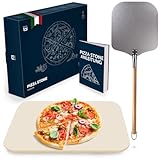 Blumtal Pizzastein für Backofen 38x30cm + Pizzaschieber - Pizzastein Gasgrill aus Cordierit-Stein bis 900 C° - Pizzastein für den Gasgrill - Pizza Stein für den Grill - Pizza Stone - Backstein Brot