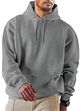 JMIERR Herren Hoodie mit Taschen Freizeit Baumwolle Sweatshirts Langarm Fallen Winter Kordelzug Kapuzenpullovers Grau XL