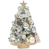 Dewur Mini Weihnachtsbaum Kleiner mit Beleuchtung LED Tisch künstlich geschmückt für Weihnachten Deko (40cm Champagner Gold)