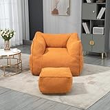 Bequemer Boucle Sitzsack Stuhl für Erwachsene und Kinder, Indoor Super weiches faules Sofa mit Memory Schwamm Füllung,Geeignet für Wohnzimmer, Moderne Spezial Sitzsack mit Armlehnen. (Orange)