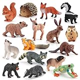 RANJIMA Waldtiere Figuren Spielzeug, 16 Stück Kleine Tierfiguren für Kinder, Miniatur-Tier-Spielzeug Eule, Igel, Fuchs, Eichhörnchen, Bären, Affen für Kinder Osterei Jagd Filler Stuffer Party Geschenk