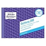 AVERY Zweckform 306 Quittungsblock (A6 quer, 2x50 Blatt, mit Durchschlag, fälschungssicher, separat ausgewiesene MwSt., für Deutschland und Österreich) weiß