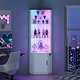 Lvifur Eckvitrine mit LED Beleuchtung und Schubladen für Sammlerstücke,Wein,3-Lagen Glasvitrine Vitrine Vitrinenschrank mit Intelligente Sensorik für Wohnzimmer,Schlafzimmer