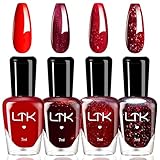 4PCS Rot Nagellack Set - Schnell trocknend & Langanhaltend Red Shimmer Nagellack - ungiftiger Nagellack auf Wasserbasis - kein UV-Nagellack für DIY Nagelkunst Maniküre zu Haus, Farbe Nagellack (Rot)