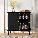 MROJISC Weinschrank, Sideboard Mittelalterlicher Schrank Barschrank Alkoholschrank Flaschenregal Holz, Buffetschrank für Bar, Küche, Esszimmer, Wohnzimmer, Schwarz