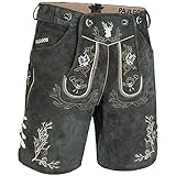 PAULGOS Herren Trachten Lederhose HK3 + Träger, Echtes Leder, Größe 54, Grau