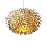 Handgewebte Rattan Kronleuchter Lampe, Handgemachte Bambus LED Deckenhaube, Vogelnest Holzlampe für Wohnzimmer, Bar, Café, Buchhandlung, Flur, E27, interessant