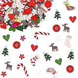 LYNSAN 100 Stück Tischdeko Weihnachten Holz Streudeko Konfetti, Schneeflocken Deko, Merry Christmas Dekoration, Konfetti Weihnachten Basteln, Weihnachtsdeko für Christmas Neues Jahr, Bunt