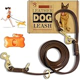 Hundeleine aus Leder, 2,4 m, strapazierfähig, echtes Leder, multifunktional, Starke Lederleine für kleine, mittelgroße und große Hunderassen, Hund Zubehör
