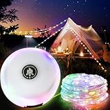 Camping Lichterkette Aufrollbar, Wasserdichte Tragbare Verstaubare Lichterkette, mit 5 Beleuchtungsmodi, USB-Aufladung für Camping, Hof 10m(warmes Licht + farbiges Licht)