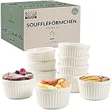 Chefarone® Soufflé Förmchen Backofenfest 10er Set - Creme Brulee Schälchen Keramik zum Backen und Anrichten - Mini Auflaufformen 200 ml - 10er Set weiß (9x7.5x5CM)