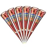 Hochwertige, natürliche Mehndi-Henna-Kegel von Kaveri, nicht-permanente Tattoos, Rot-Braun, 6 Stück, 100% natürlich, PPD-frei, keine schädlichen Chemikalien