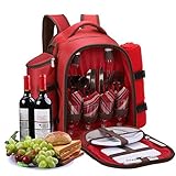 apollo walker Picknickrucksack 4 Personen Picknick Set (Set & Decke) Thermotasche Kühltaschen für Camping, Strand, Wandern Rot