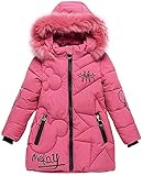 FULUOYIN Winterjacke Mädchen Kinder Wintermantel Steppjacke mit Fellkapuze M Buchstabe Design(Pink3, 130)