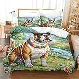 PXBDUASIE Bulldog Terrier Bettbezug Set Bettwäsche Kinderbettwäsche-Set Reißverschluss Mit Kissenbezug Betten Set Für Jungen Und Mädchen, Kinder Single（140x200cm）