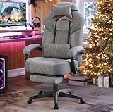 SONGMICS Gaming-Stuhl, Bürostuhl, Computerstuhl, ergonomisches Design, mit Fußstütze, verstellbares Kopfkissen, Lendenkissen, Tragkraft 150 kg, schiefergrau OBG077G01