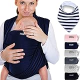 Babytragetuch Aus 100% Baumwolle - Marineblau – Hochwertiges Baby-Tragetuch Für Neugeborene Und Babys Bis 15 Kg – Inkl. Baby-Lätzchen