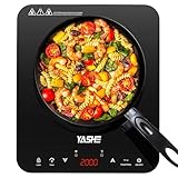 YASHE Induktionskochfeld – Einzel Induktionskochplatte, 10-Leistungseinstellung und 10-Temperaturstufen, 2000W Induktionskochfeld 1 Platte, 4-Stunden-Timer, Sicherheitsschloss, Mobil
