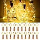 Bubuny 20 Stück Flaschenlicht, 2M Flaschenlichterkette 20LEDs Warmweiß Lichterkette Flaschenkorken für Weihnachten, Party und Hochzeit, Dekorative Lichter für Flaschen, Gläser & Deko