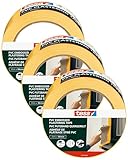 tesa Putzband PVC mit Prägung - Putzklebeband mit hochwertigem PVC-Trägermaterial, von Hand einreißbar - zum Schutz beim Verputzen im Außenbereich - gelb - 33 m x 50 mm (Packung mit 3)