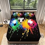 Spannbettlaken Sport Farbe Fußball Bunt, Weiche Mikrofaser Spannbettlaken Tiefe 30 cm, Bedrucktes Muster Spannbetttuch für Kinder Erwachsene Teenager Zimmer Dekor 180 x 200 cm